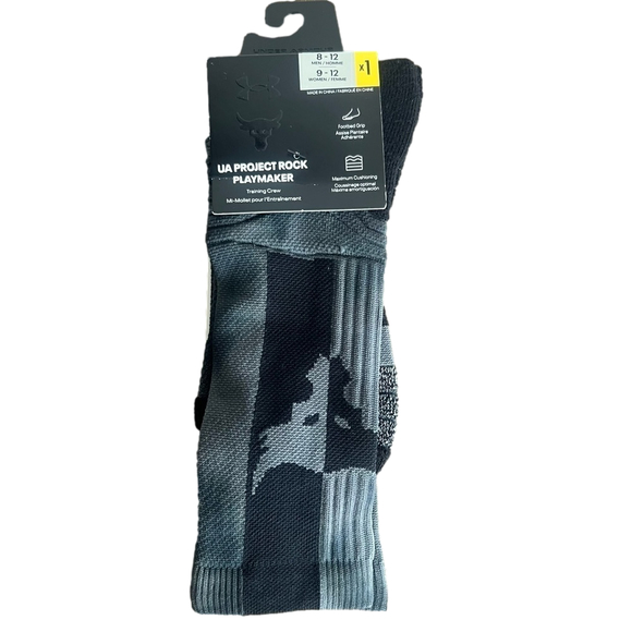 UA Project Rock Playmaker Unisex Black/Grey Sock Size 9-12 or 8-12 - Picture 3 of 10